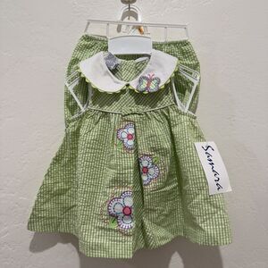 Samara Baby Girl 12 Months Outfit Set Green Floral Butterfly Plaid Dress New